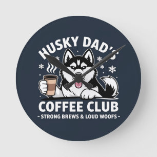"Husky Vaters Coffee Club" - Dog Lover & Coffe Fan Runde Wanduhr