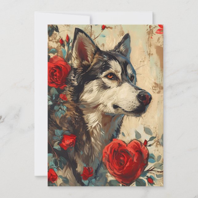 Husky Vintag Valentinstag Feiertagskarte (Vorderseite)