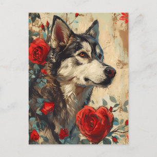 Husky Vintage Valentinstag Postkarte