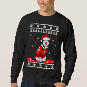 Husky Wearing Weihnachtsmannmütze Tree Sweatshirt