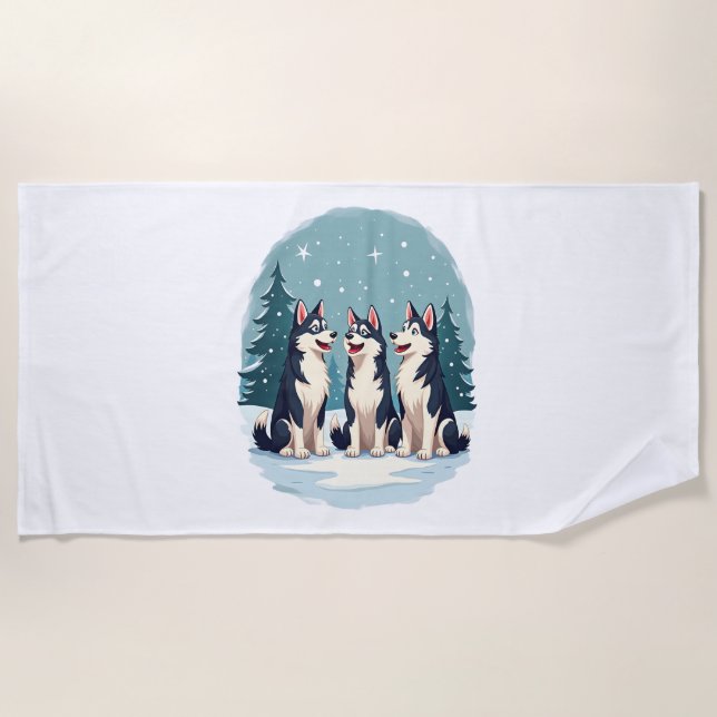 Husky Weihnachtschor Strandtuch (Vorderseite)