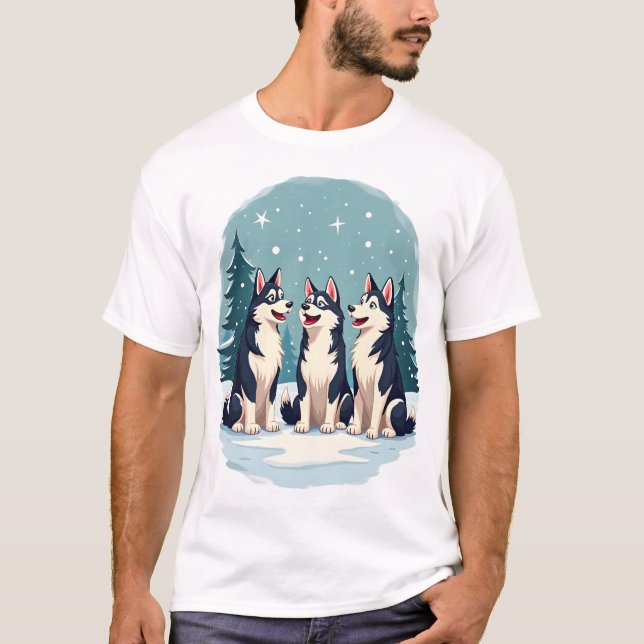 Husky-Weihnachtschor T-Shirt (Vorderseite)