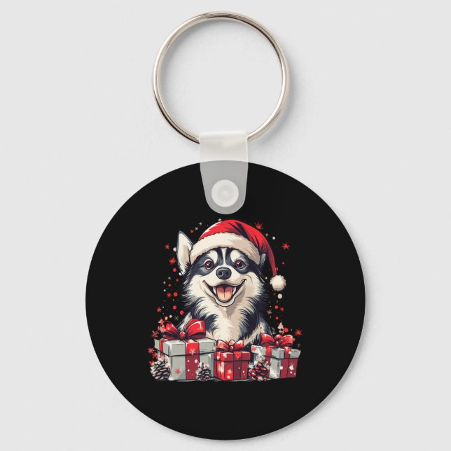 Husky Weihnachtsmannmütze Weihnachten Weihnachten  Schlüsselanhänger (Vorderseite)