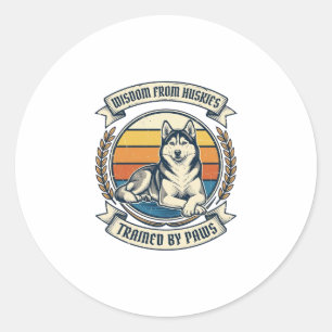 Husky-Weisheits-Shirt Vintage-Gravur Hunde-Liebhab Runder Aufkleber