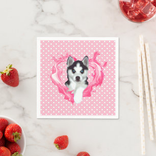 Husky Welpe rosa Herz Punkte Serviette
