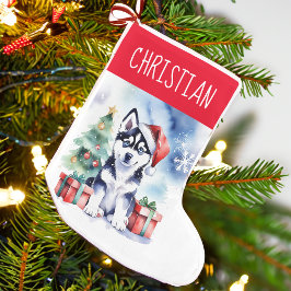 Husky Welpe Weihnachtshunde Menschen Geschenke Kleiner Weihnachtsstrumpf