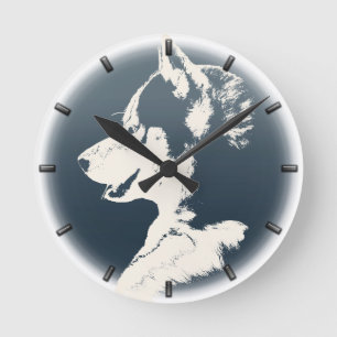 Husky-Welpen-Uhr-Geschenke-Dekor Schlittenhund-Wan Runde Wanduhr