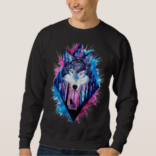 Husky Wolf Dog farbige Gemusterte Illustration Sweatshirt