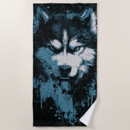 Husky-Wolf-Grunge-Kopf Strandtuch
