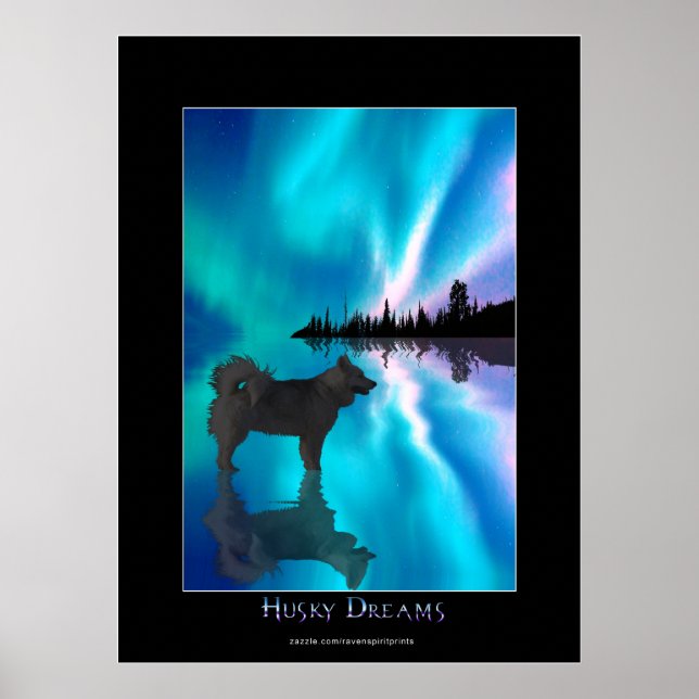 Husky & Yukon Wilderness Aurora Fantasy Art Poster (Vorne)