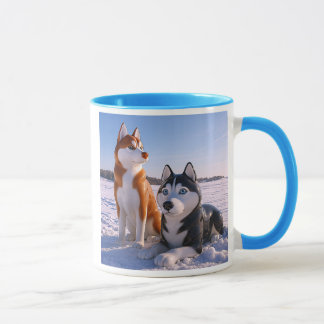 Huskys in einer schneebedeckten Landschaft. Tasse