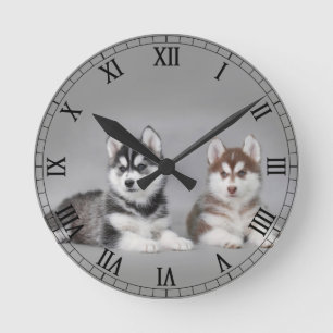 Huskywelpen Runde Wanduhr