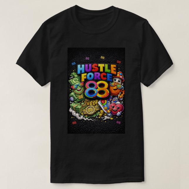 Hustle Force 88 Schwarzes T-Shirt (Design vorne)