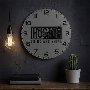 Hustle Grind und Shine Motivationszitat Große Wanduhr