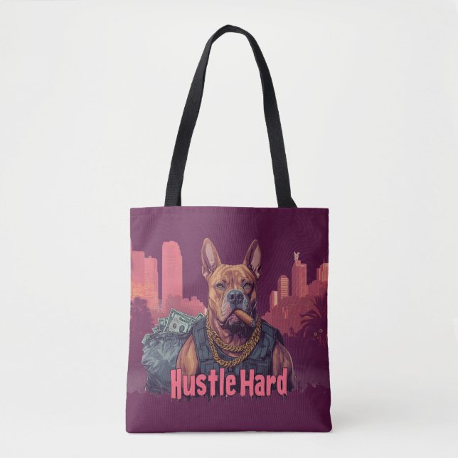 Hustle Hard - Pitbulle Hund mit Geld und Zigar (Vorderseite)