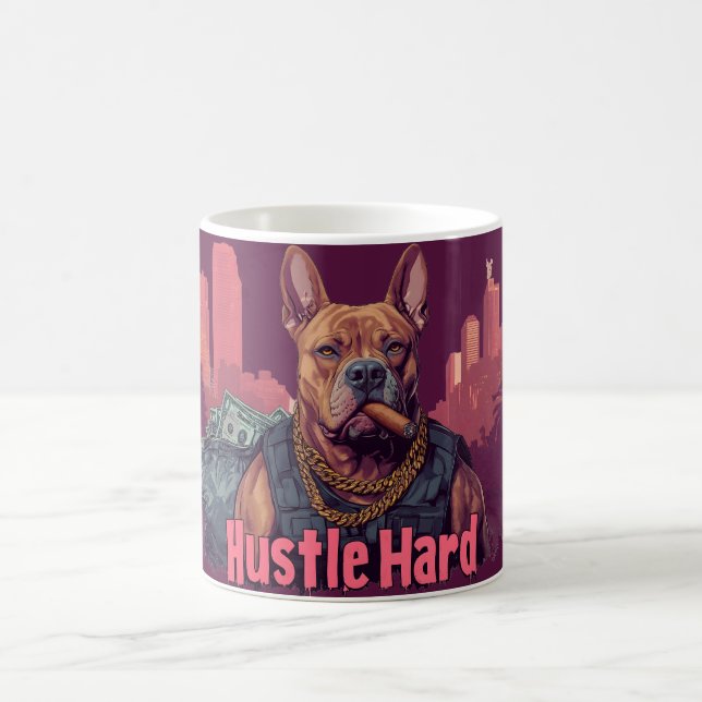 Hustle Hard - Pitbulle Hund mit Geld und Zigar Kaffeetasse (Mittel)