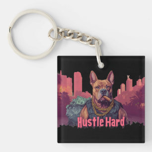 Hustle Hard - Pitbulle Hund mit Geld und Zigar Schlüsselanhänger