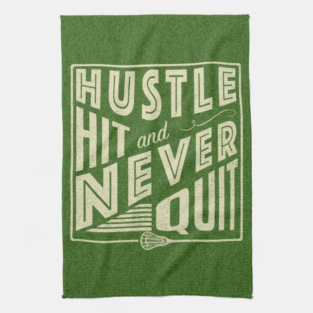 Hustle Hit und nie beenden Lacrosse Geschirrtuch (Vertikal)