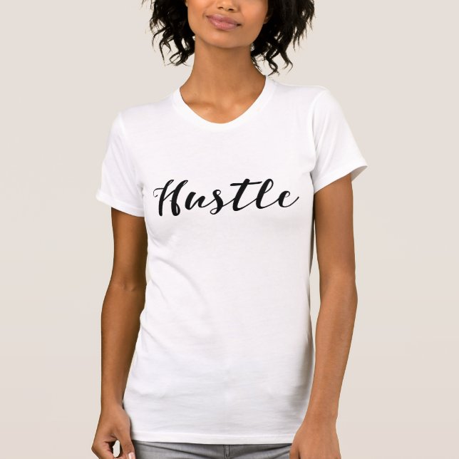 HUSTLE Trendy Black Script Calligraphy Moderner Ch T-Shirt (Vorderseite)