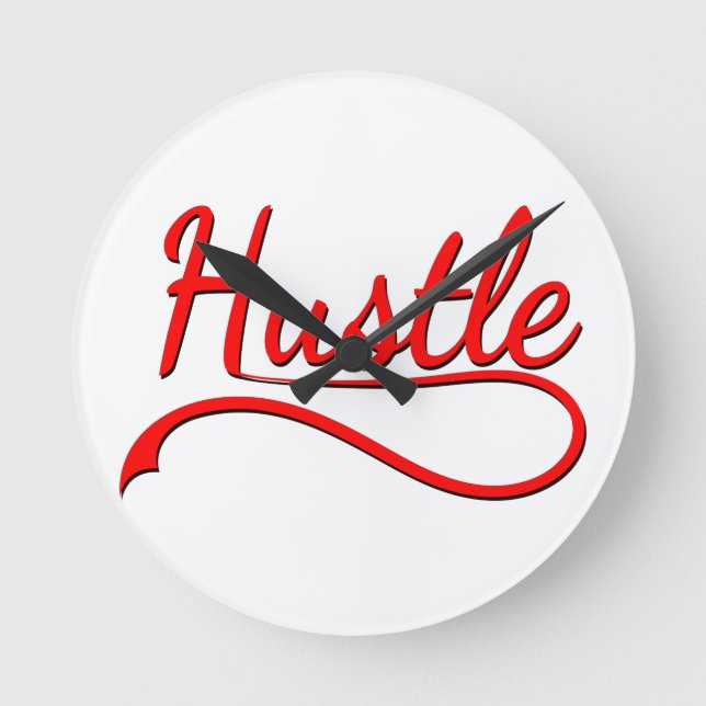 Hustle Typografy Art Runde Wanduhr (Vorderseite)