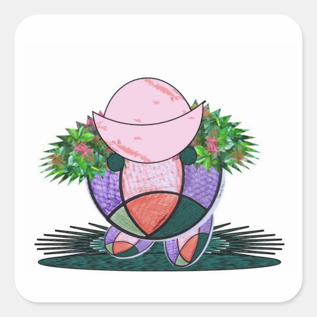 Hut mit wilden Blume. Quadratischer Aufkleber (Vorderseite)