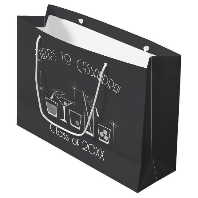 Hut und Cocktail-Abschlussfeier Grau Große Geschenktüte (Vorderseite Schrägansicht)