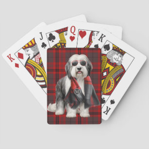 Hütehund und rotes Karo lustiges monogrammiertes Spielkarten