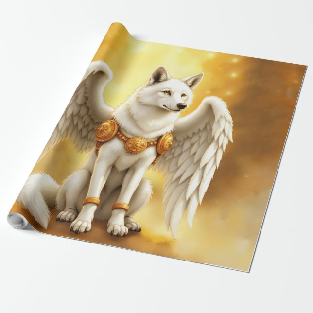 Hüter der Dämmerung – Der weißgeflügelte Wolf.  Geschenkpapier (Ungerollt)
