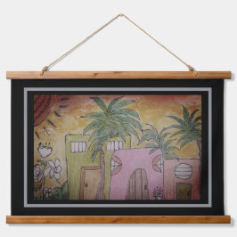 Huts & Palm Trees Wandteppich Mit Holzrahmen