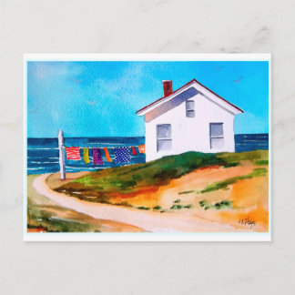 Hütte am Meer mit Waschleine Postkarte