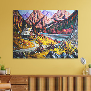 Hütte am See Feine Kunstmalerei groß Leinwanddruck