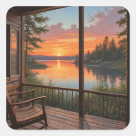 Hütte am See Quadratischer Aufkleber