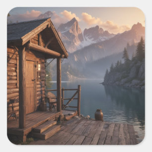 Hütte am See Quadratischer Aufkleber