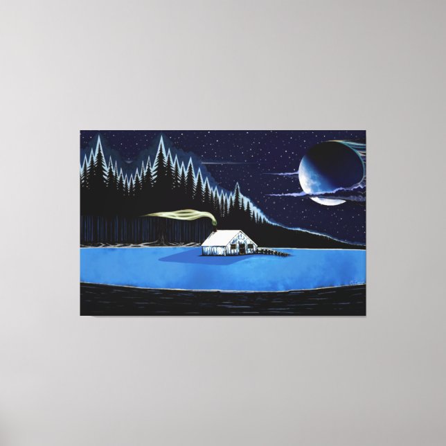 "Hütte am See" Stretched Canvas Print. Leinwanddruck (Vorderseite)