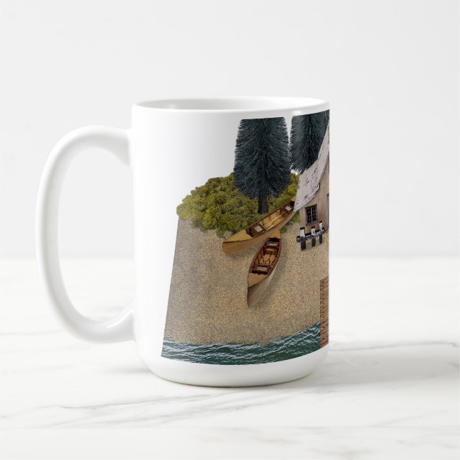 Hütte am Strand mit Anlegestelle Kaffeetasse (Links)