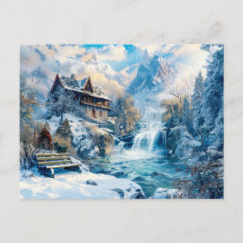 Hütte am Wasserfall im Winter Illustrati Postkarte