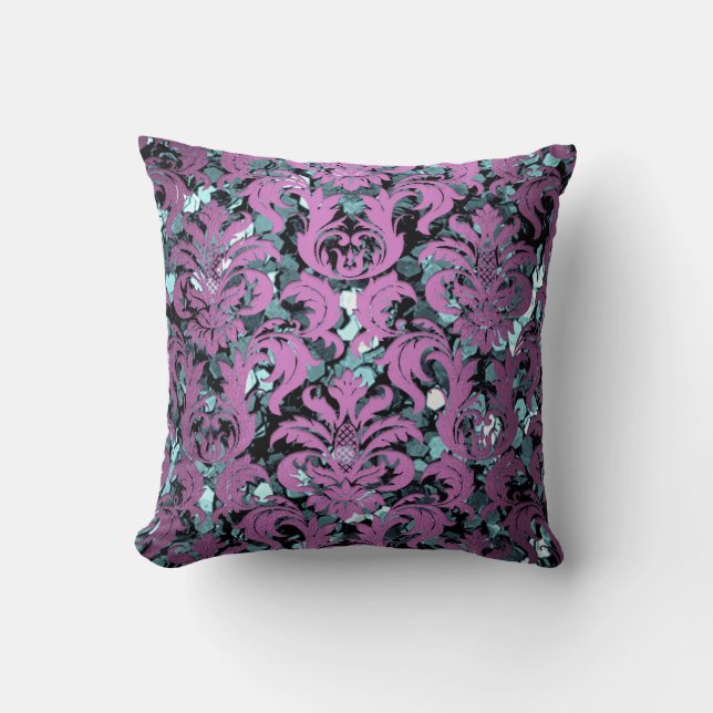 Hütte Aquamarine WasserDamast Violet Lila Sequenze Kissen (Vorderseite)
