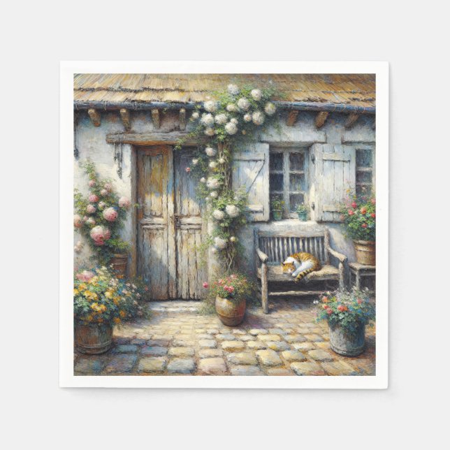 Hütte auf Holzbank Serviette (Vorderseite)