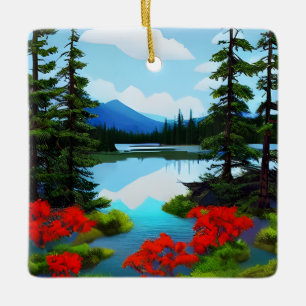 Hütte Aussicht auf den See Keramikornament