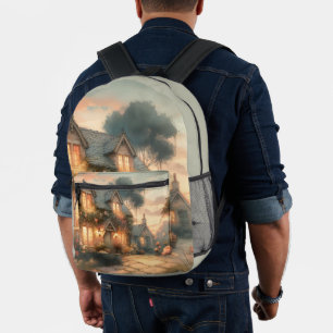 Hütte bei Sonnenuntergang mit Rose Bedruckter Rucksack