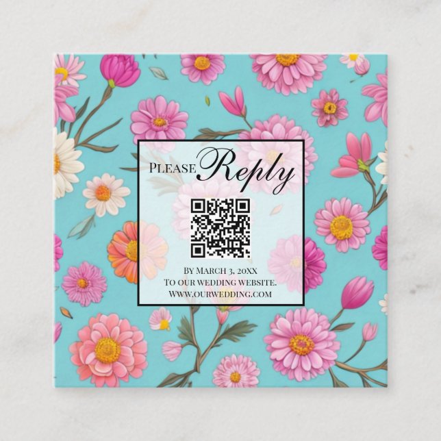 Hütte Blumenblütenblütenbläschen Rosa Blume QR-Cod Begleitkarte (Vorderseite)