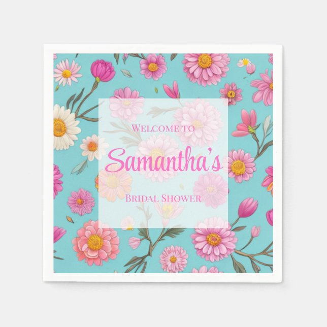 Hütte Blumenweiße Gänse Rosa Blume Serviette (Vorderseite)