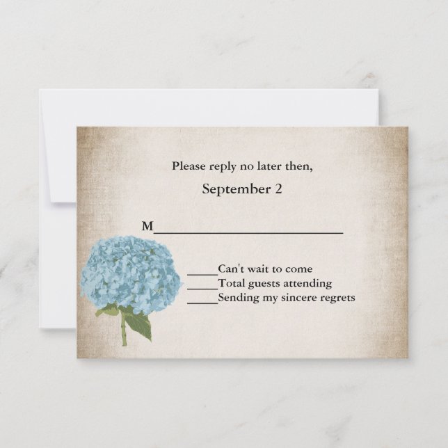 Hütte Chic Hydrangea Wedding RSVP Card Karte (Vorderseite)