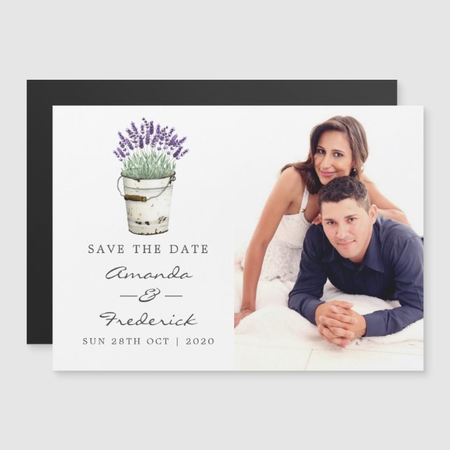 Hütte Chic Lavender Wedding Save the Date Magneteinladung (Vorne/Hinten)