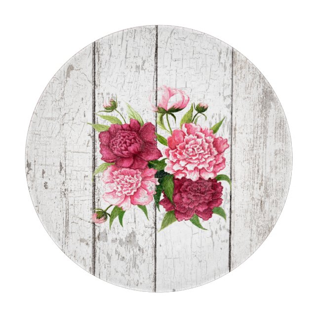 Hütte Chic Peonies Glass-Schneidebrett Schneidebrett (Vorderseite)