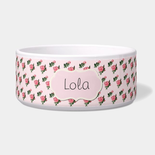Hütte Chic Pink Roses Custom Dog Bowl Napf (Vorderseite)