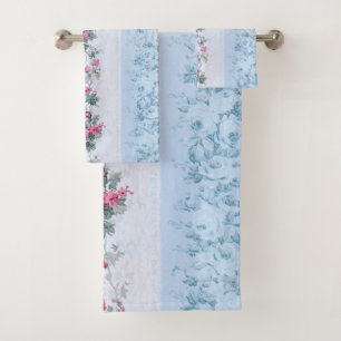 Hütte Chic Pink und Blue Rose Badhandtuch Set