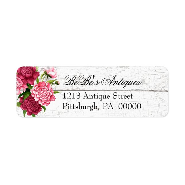 Hütte Chic Rustic Wood and Peonies Address Label (Vorne)