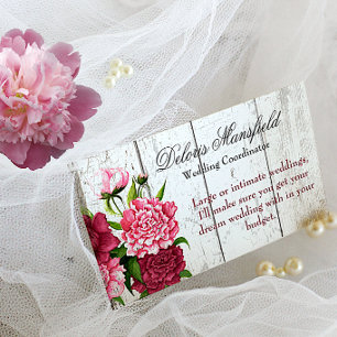 Hütte Chic Rustic Wood and Peonies Business Card Visitenkarte