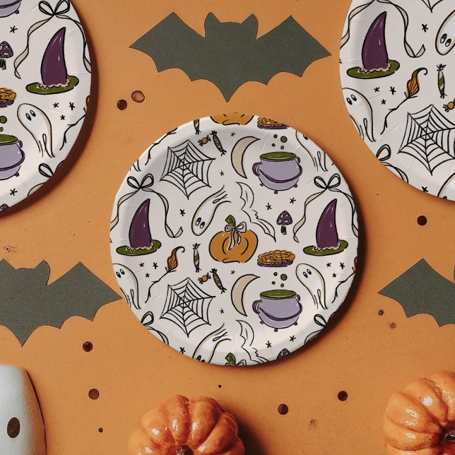 Hütte Core Halloween Illustrations Babydusche Pappteller (Cottage Core Halloween Illustrations Baby Shower Paper Plates)